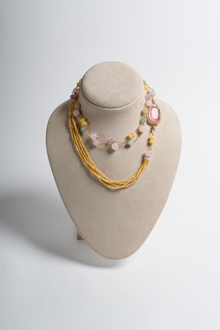 SICYLUI - COLLANA LUNGA CON AGATA NUANCE PASTELLO E CRISTALLO DI ROCCA ROSA