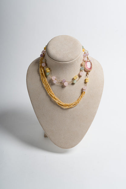 SICYLUI - COLLANA LUNGA CON AGATA NUANCE PASTELLO E CRISTALLO DI ROCCA ROSA