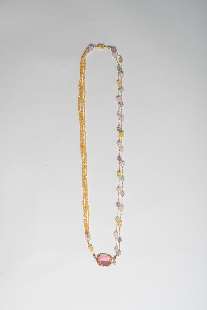 SICYLUI - COLLANA LUNGA CON AGATA NUANCE PASTELLO E CRISTALLO DI ROCCA ROSA