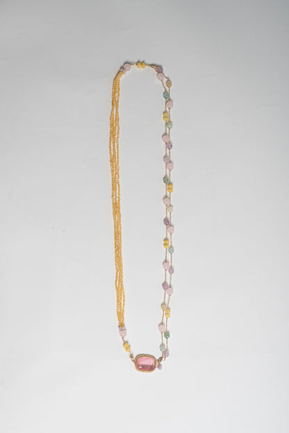SICYLUI - COLLANA LUNGA CON AGATA NUANCE PASTELLO E CRISTALLO DI ROCCA ROSA