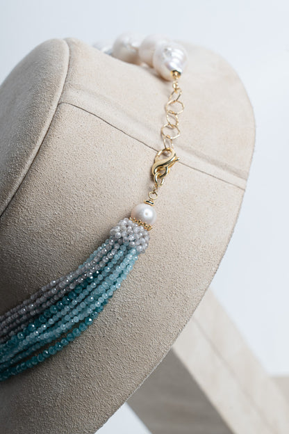 SICYLUI - NECKLACE WITH BAROQUE PEARLS AND LIGHT BLUE ZIRCONIA
