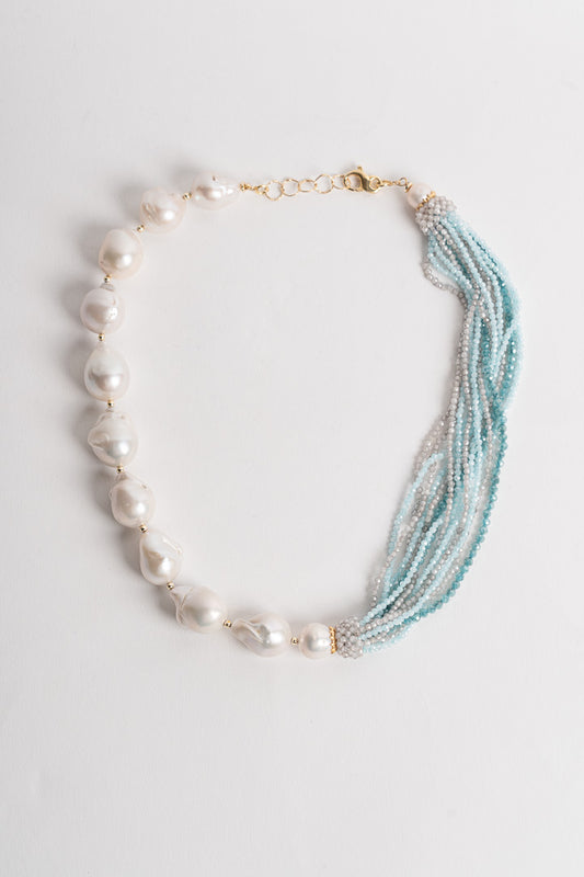 SICYLUI - COLLANA CON PERLE SCARAMAZZE E ZIRCONI AZZURRI