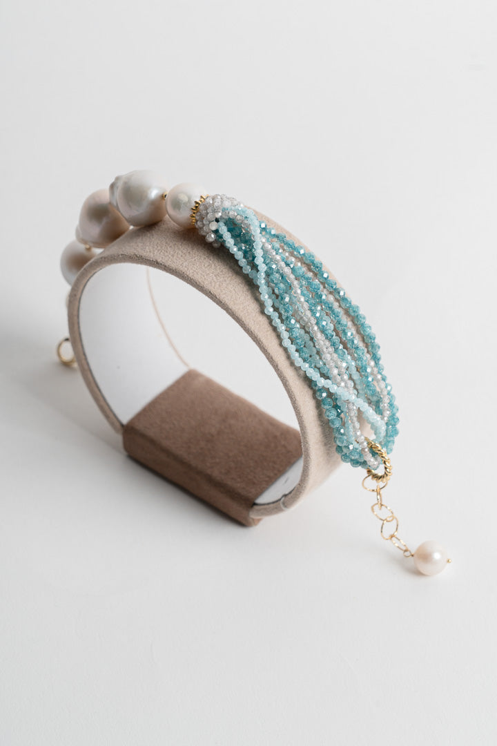 SICYLUI - BRACCIALE PERLE BAROCCHE E MULTIFILI DI ZIRCONI AZZURRI