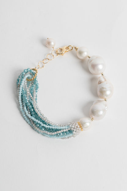 SICYLUI - BRACCIALE PERLE BAROCCHE E MULTIFILI DI ZIRCONI AZZURRI