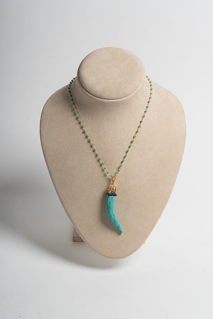 SICYLUI - NECKLACE WITH TIFFANY CERAMIC HORN AND CROWN WITH WHITE ZIRCONIA