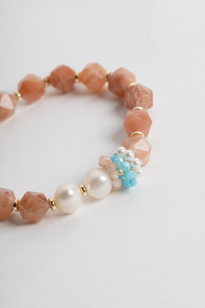 SICYLUI - BRACCIALE ELASTICO CON PIETRA DEL SOLE E PERLE