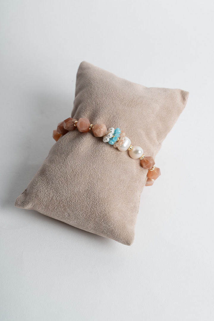 SICYLUI - BRACCIALE ELASTICO CON PIETRA DEL SOLE E PERLE