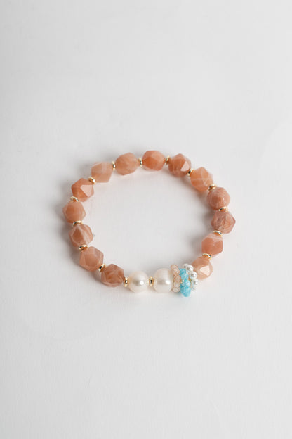SICYLUI - BRACCIALE ELASTICO CON PIETRA DEL SOLE E PERLE
