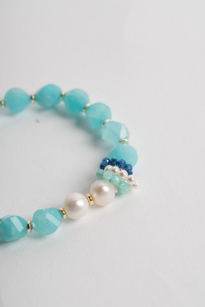 SICYLUI - BRACCIALE ELASTICO CON AGATA TURCHESE E PERLE