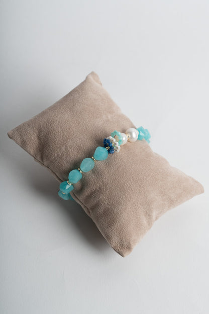 SICYLUI - BRACCIALE ELASTICO CON AGATA TURCHESE E PERLE