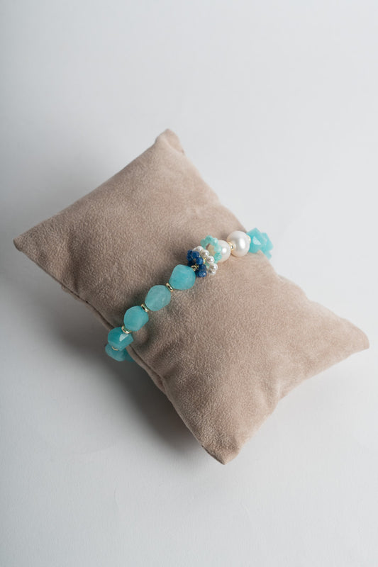 SICYLUI - BRACCIALE ELASTICO CON AGATA TURCHESE E PERLE