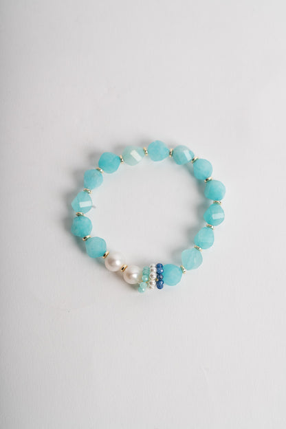 SICYLUI - BRACCIALE ELASTICO CON AGATA TURCHESE E PERLE