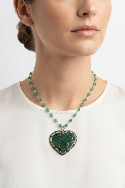 SICYLUI - COLLANA CUORE INTARSIATO VERDE E ZIRCONI