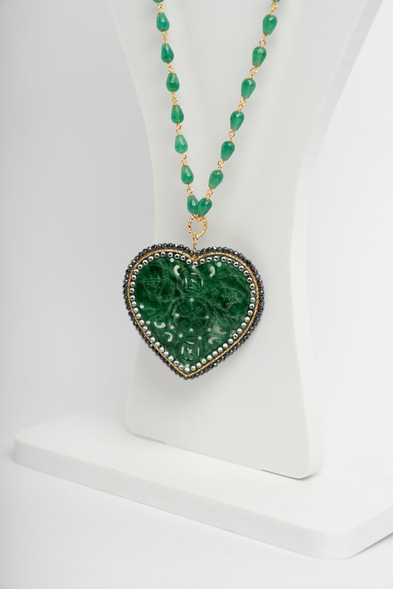 SICYLUI - COLLANA CUORE INTARSIATO VERDE E ZIRCONI