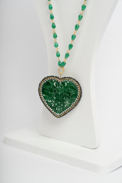 SICYLUI - COLLANA CUORE INTARSIATO VERDE E ZIRCONI