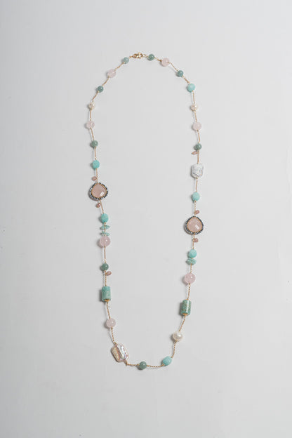 SICYLUI - LONG NECKLACE WITH AMAZONITE AND ROSE QUARTZ