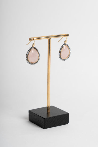 SICYLUI - ORECCHINI PENDENTI IN ARGENTO DORATO CON QUARZO ROSA ED EMATITE