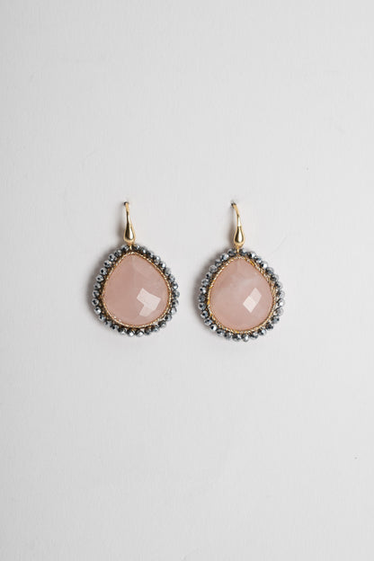 SICYLUI - ORECCHINI PENDENTI IN ARGENTO DORATO CON QUARZO ROSA ED EMATITE