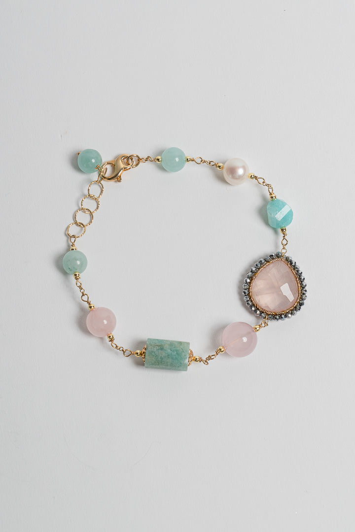 SICYLUI - BRACCIALE CON QUARZO ROSA ED AMAZZONITE