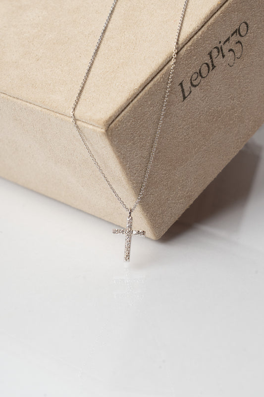 LEO PIZZO - COLLANA CROCE IN DIAMANTI E ORO BIANCO