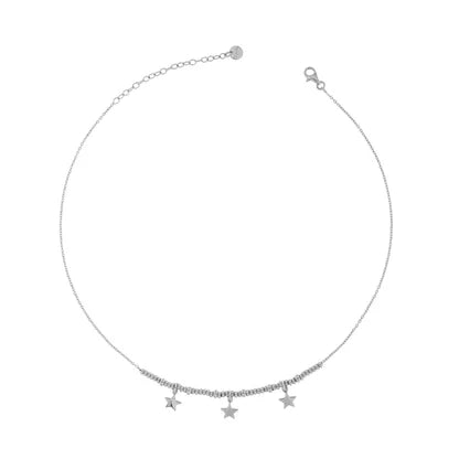 COLLANA GIROCOLLO ARGENTO RODIO CON SFERE E TRE PENDENTI STELLE