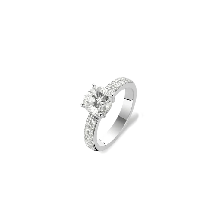 TI SENTO - ANELLO SOLITARIO IN ARGENTO CON ZIRCONE CENTRALE E PAVE' LATERALE