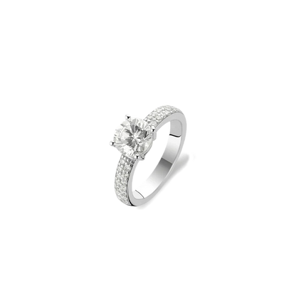 TI SENTO - ANELLO SOLITARIO IN ARGENTO CON ZIRCONE CENTRALE E PAVE' LATERALE