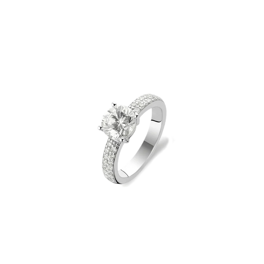 TI SENTO - ANELLO SOLITARIO IN ARGENTO CON ZIRCONE CENTRALE E PAVE' LATERALE