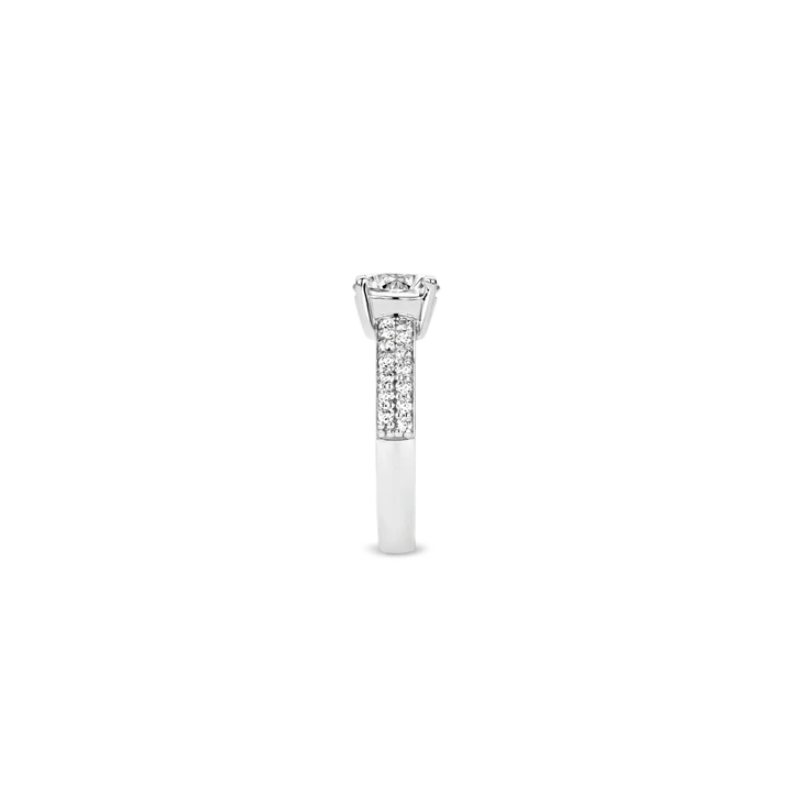 TI SENTO - ANELLO SOLITARIO IN ARGENTO CON ZIRCONE CENTRALE E PAVE' LATERALE
