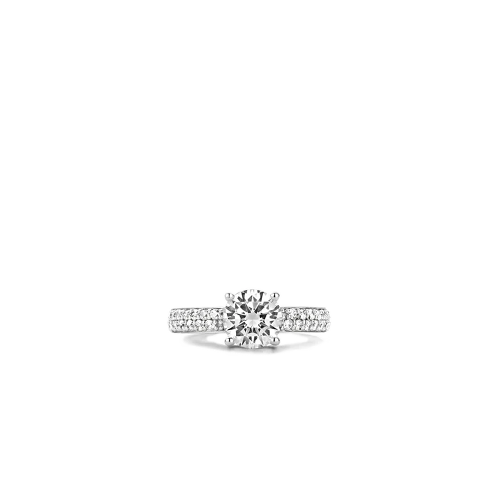 TI SENTO - ANELLO SOLITARIO IN ARGENTO CON ZIRCONE CENTRALE E PAVE' LATERALE