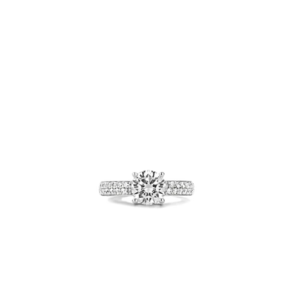 TI SENTO - ANELLO SOLITARIO IN ARGENTO CON ZIRCONE CENTRALE E PAVE' LATERALE