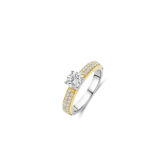 TI SENTO - ANELLO SOLITARIO CON ZIRCONE CENTRALE E PAVE' DI ZIRCONI LATERALI