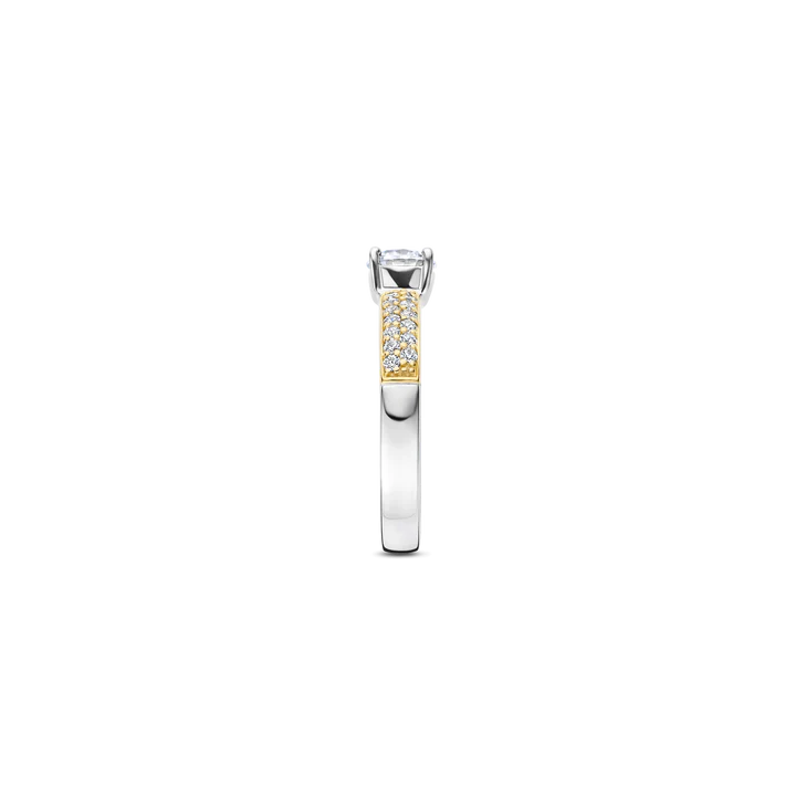 TI SENTO - ANELLO SOLITARIO CON ZIRCONE CENTRALE E PAVE' DI ZIRCONI LATERALI
