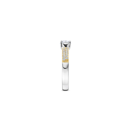 TI SENTO - ANELLO SOLITARIO CON ZIRCONE CENTRALE E PAVE' DI ZIRCONI LATERALI