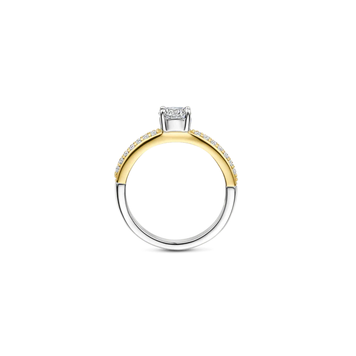 TI SENTO - ANELLO SOLITARIO CON ZIRCONE CENTRALE E PAVE' DI ZIRCONI LATERALI