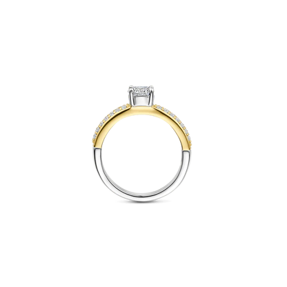TI SENTO - ANELLO SOLITARIO CON ZIRCONE CENTRALE E PAVE' DI ZIRCONI LATERALI