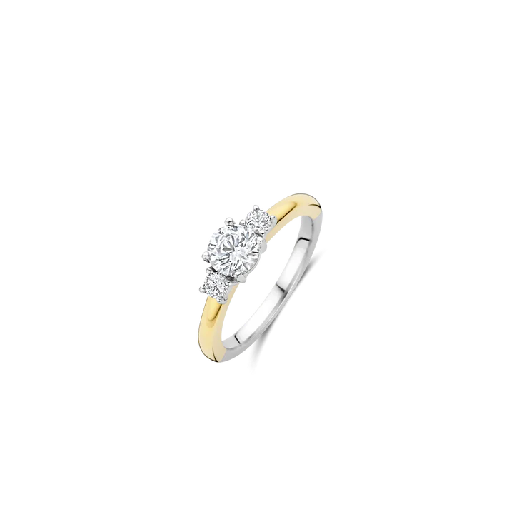 TI SENTO - ANELLO  TRILOGY IN ARGENTO DORATO CON TRE ZIRCONI CENTRALI