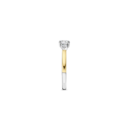TI SENTO - ANELLO  TRILOGY IN ARGENTO DORATO CON TRE ZIRCONI CENTRALI