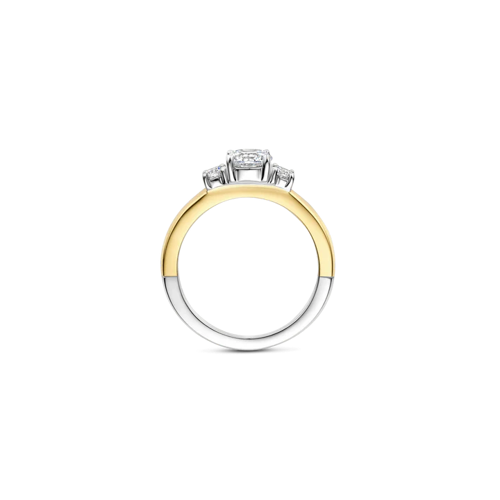 TI SENTO - ANELLO  TRILOGY IN ARGENTO DORATO CON TRE ZIRCONI CENTRALI
