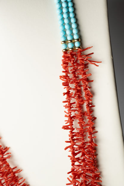 SOARA - COLLANA CON SFERE IN TURCHESE E CORALLO MEDITERRANEO