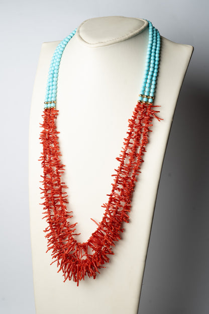 SOARA - COLLANA CON SFERE IN TURCHESE E CORALLO MEDITERRANEO