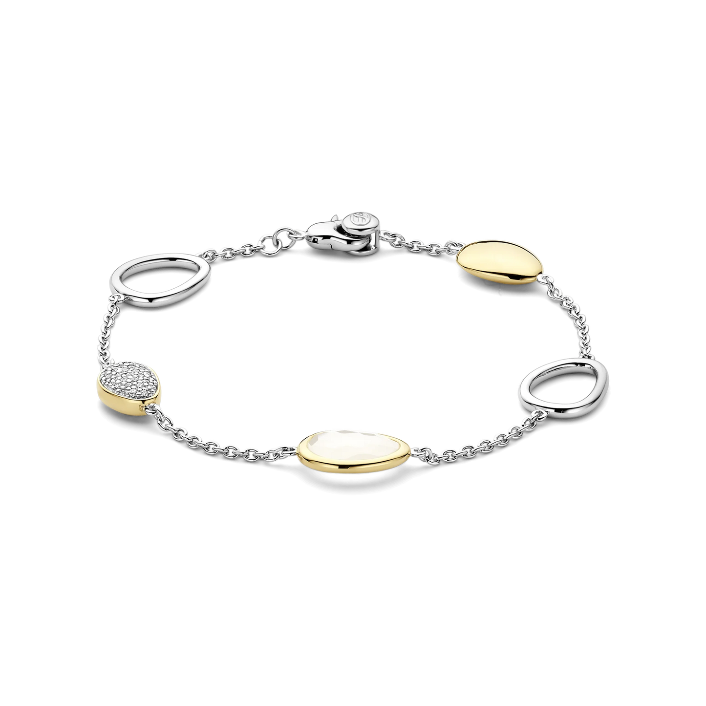TI SENTO - BRACCIALE ARGENTO CON OVALI BICOLORE E CRISTALLO BIANCO LATTE
