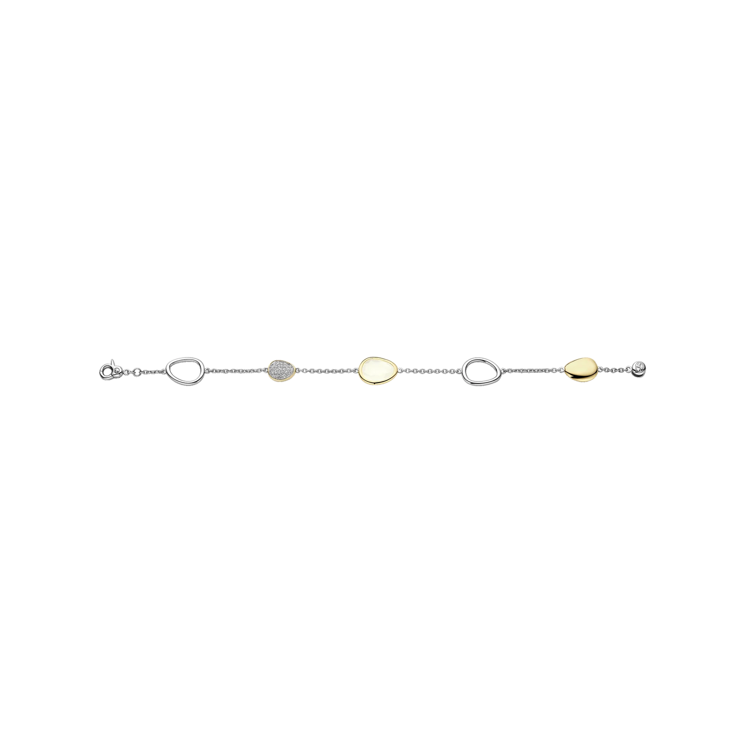 TI SENTO - BRACCIALE ARGENTO CON OVALI BICOLORE E CRISTALLO BIANCO LATTE