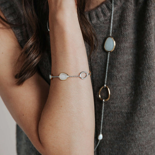 TI SENTO - BRACCIALE ARGENTO CON OVALI BICOLORE E CRISTALLO BIANCO LATTE