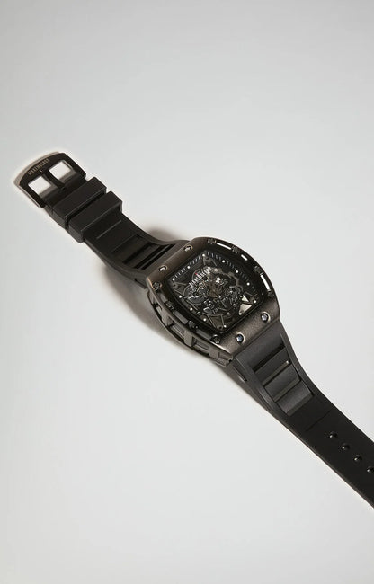 OROLOGIO SKELETON CINTURINO GOMMA NERO E QUADRANTE NERO