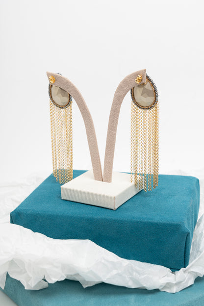 SICYLUI - ORECCHINI PENDENTI CON SWAROVSKI E FRANGE DORATE