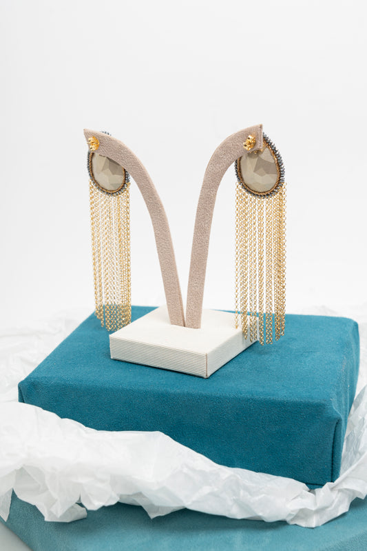 SICYLUI - ORECCHINI PENDENTI CON SWAROVSKI E FRANGE DORATE