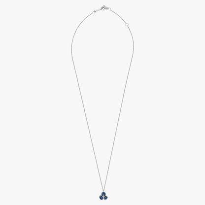 COLLANA CON PENDENTE TRIFOGLIO ORO BIANCO DIAMANTI E ZAFFIRI