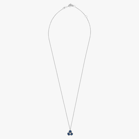 COLLANA CON PENDENTE TRIFOGLIO ORO BIANCO DIAMANTI E ZAFFIRI