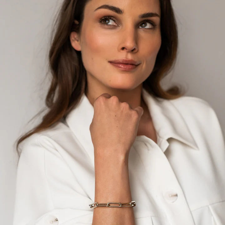 TI SENTO - BRACCIALE ARGENTO DORATO MAGLIA CATENA E MOSCHETTONE ARGENTO CON ZIRCONE